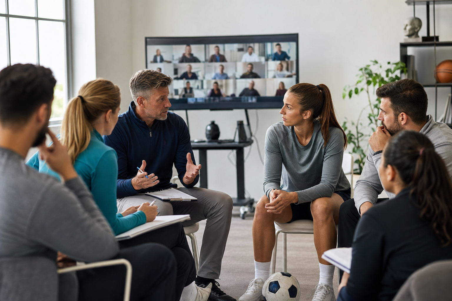 Sports psychologist leading an applied mental skills training session